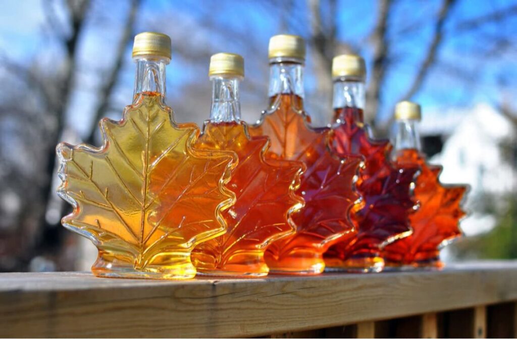 Maple syrop in leaf form bottles
