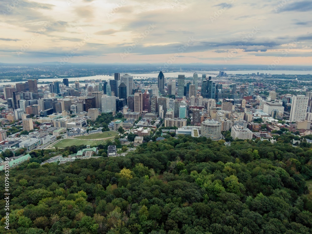 Downtown Montréal and Mont Royal Park Montreal, Quebec, Canada.