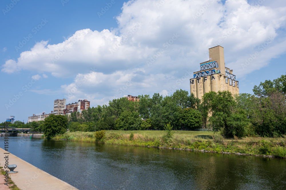 Lachine Canal National Historic Site in Old Port of Montreal. Montreal, Quebec, Canada.